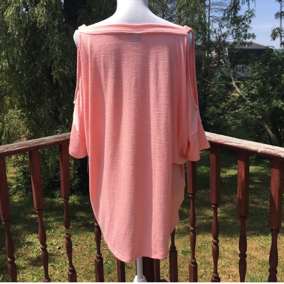New! Pink Jersey Knit Cold Shoulder V Neck Blouse - Picture 3 of 6